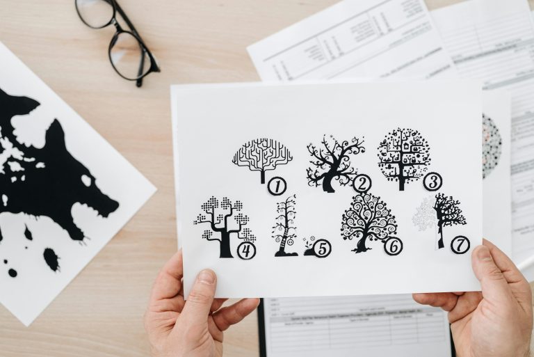 Χέρια που κρατούν σχέδιο δέντρου, σύμβολο τεστ προσωπικότητας και ψυχολογικής αξιολόγησης.